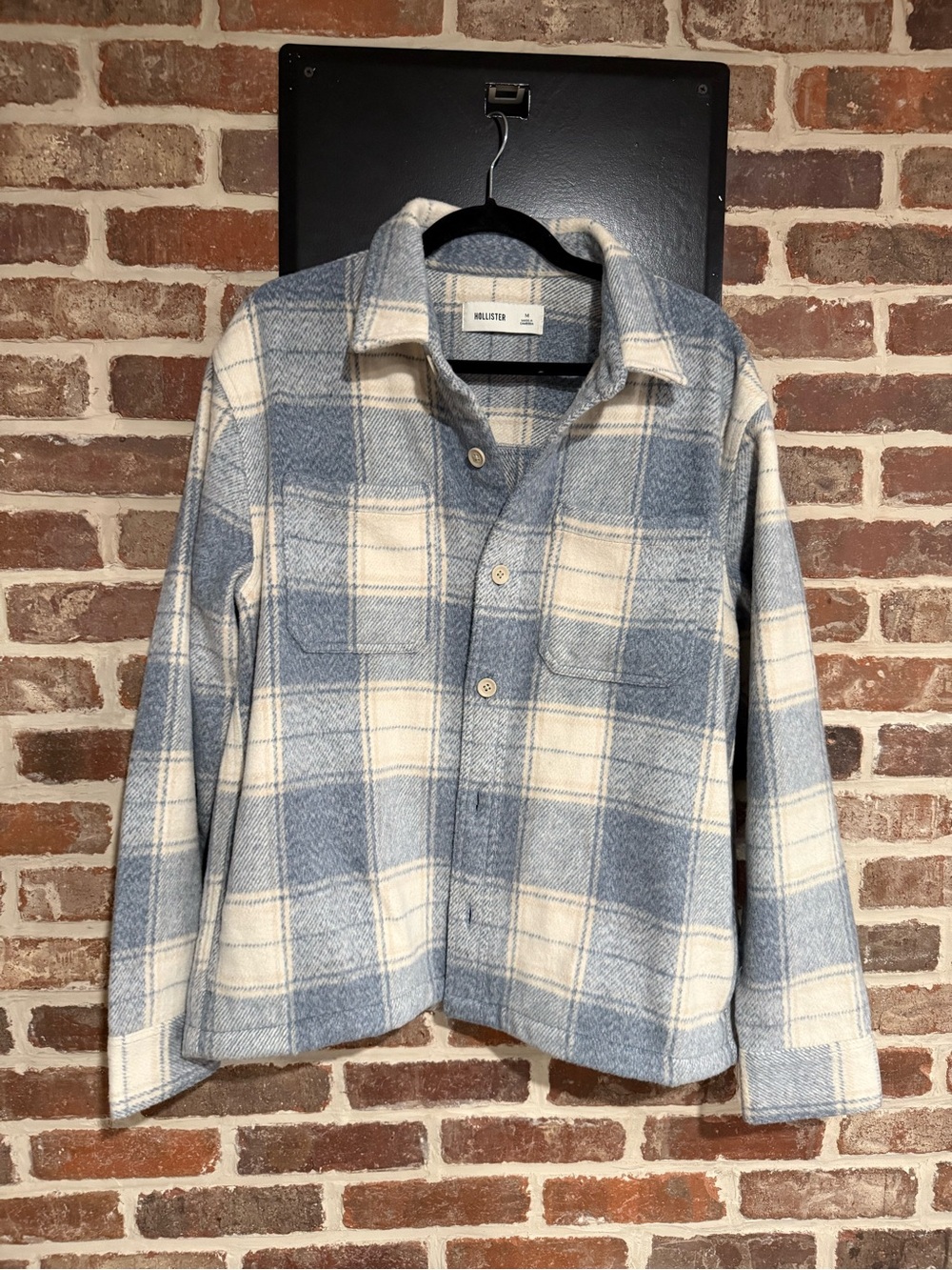 NWOT Hollister Blue and Cream Plaid Button-Front Jacket
